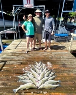 Three clients with a large dockside catch on a Stripers Inc. trip.